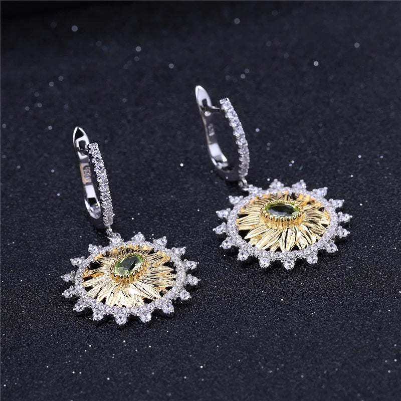 ArtistA C7614 Guangzhou Turkish 925 Solid Sterling Silver Natural Peridot Gemstone Sunflower Jewelry Set