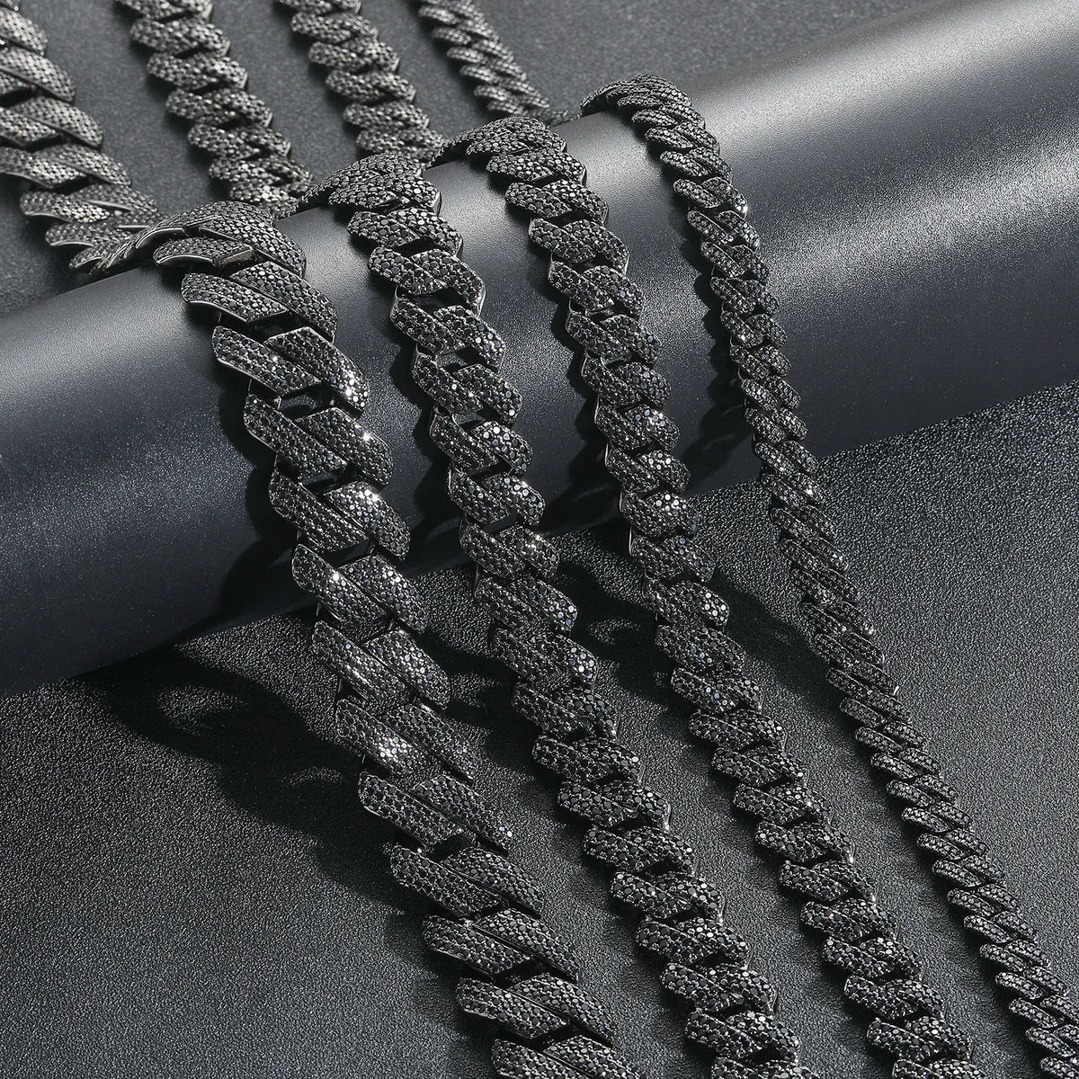 10mm-20mm Iced Out Black CZ Prong Cuban Link Chain Black Gun Plated Brass Rhombus Necklace Hip Hop Jewelry for Men