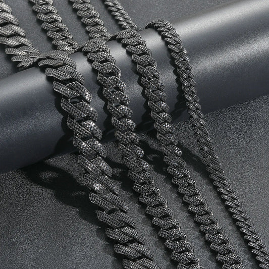 10mm-20mm Iced Out Black CZ Prong Cuban Link Chain Black Gun Plated Brass Rhombus Necklace Hip Hop Jewelry for Men