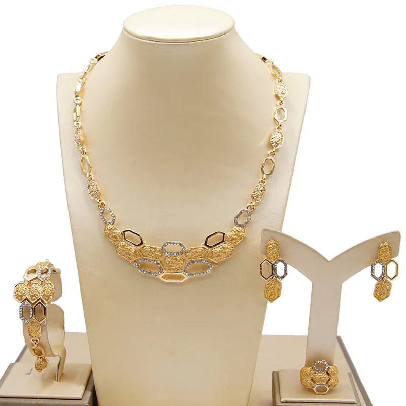 Zhuerrui Big Teddy Bear I Love You Xoxo Jewelry Set Hug and Kiss Jewellery Set Wedding 18K Gold Plated Women's Jewelry Set