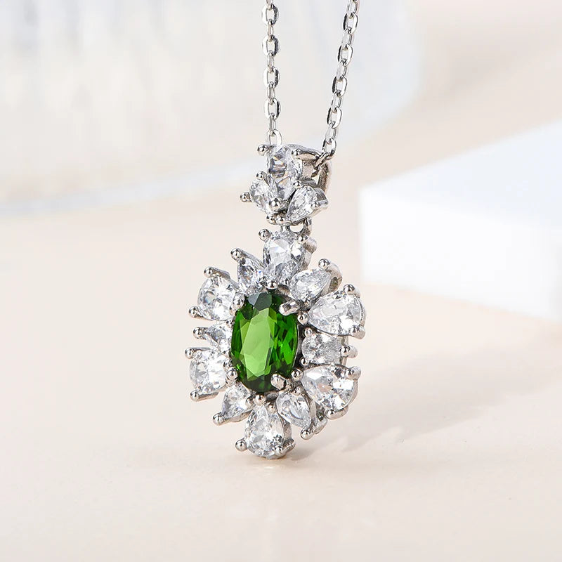 Gioiellieri Supplier Natural Diopside Gemstone Rhodium Plated 925 Sterling Silver Pendant Necklace Women's Everyday Wear