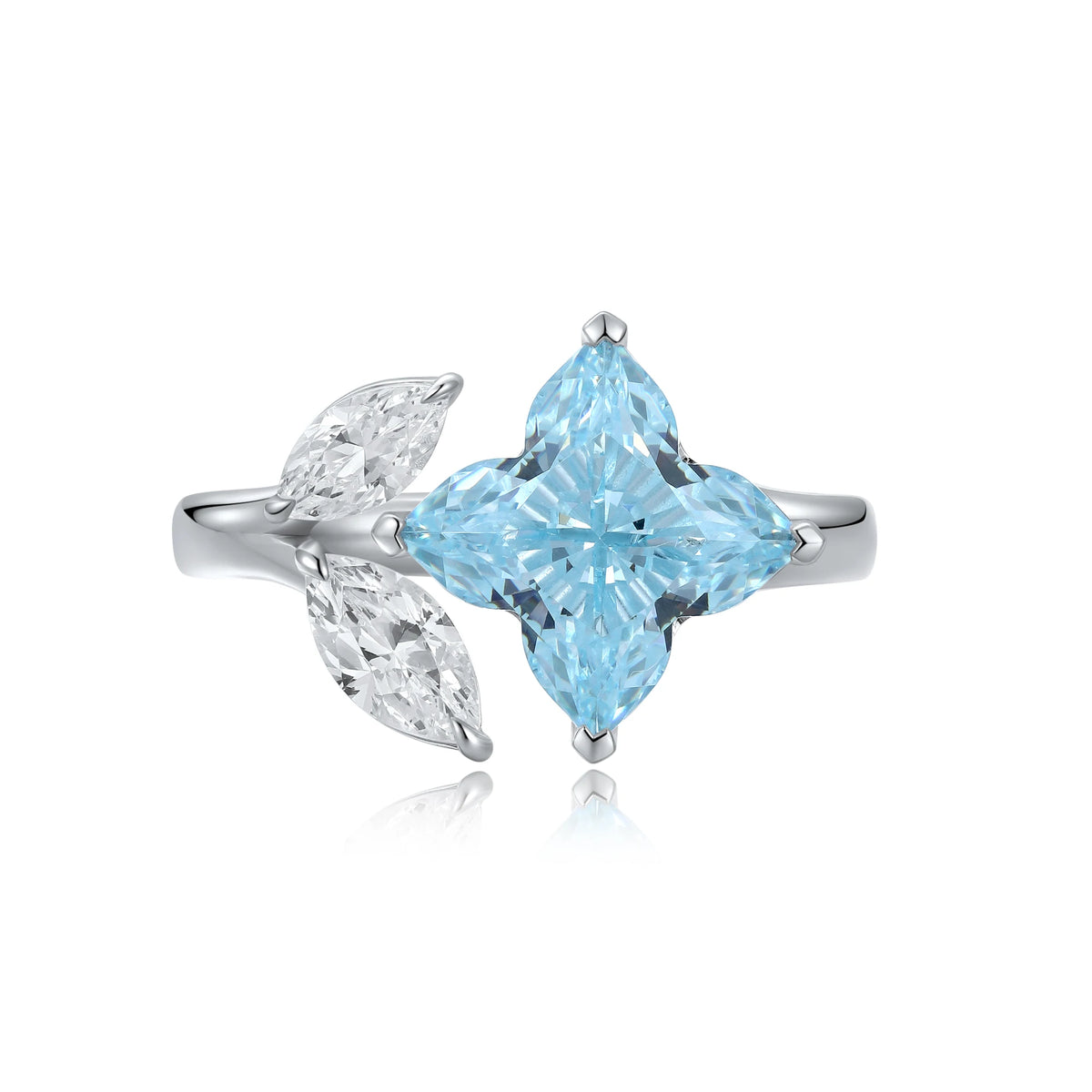 Gemfiori Luster Eternal 925 Silver Diamond Rings Royal Blue Cubic Zirconia Pear Engagement Ring