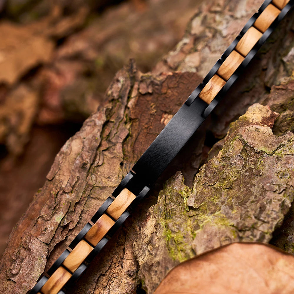 REBEL FASHIONISTA Design OEM ODM Manufacturer Unisex Stainless Steel Strap Watch Natural Wood Grain Bracelet