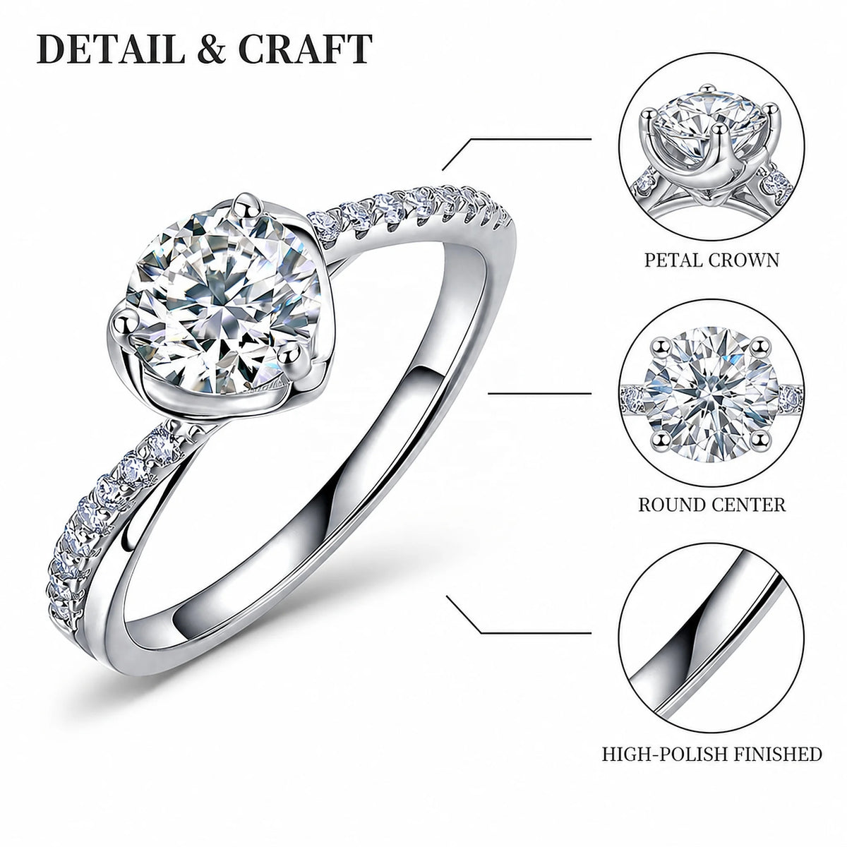 Gemfiori Elegant Lab Grown Diamond Ring 1Carat D VVS1 Half Pavé Band 9K/10K/14K/18K/PT950 Real Gold Women Premium Fine Jewelry