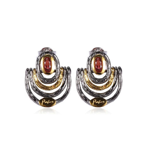 Italian Design Earrings Garnet 925 Silver Stud Earrings