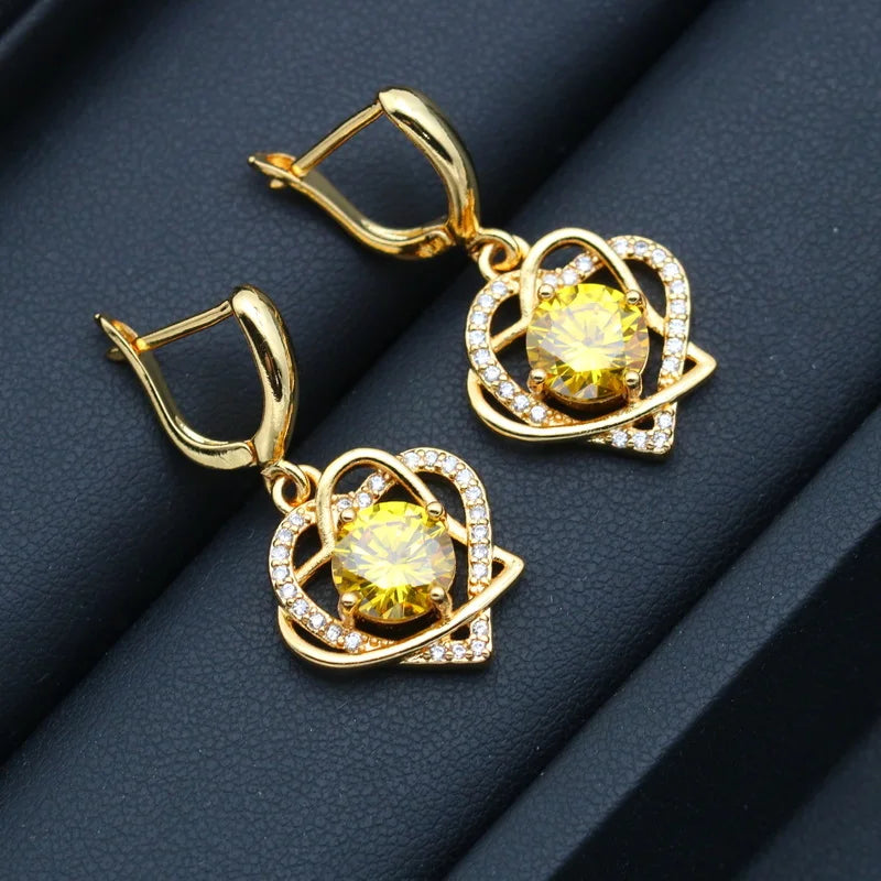 XOTICA Gold Plated Zirconia Heart Design Bridal Sets for Women Includes Earrings Pendant Necklace Ring for Wedding Party Made Alloy