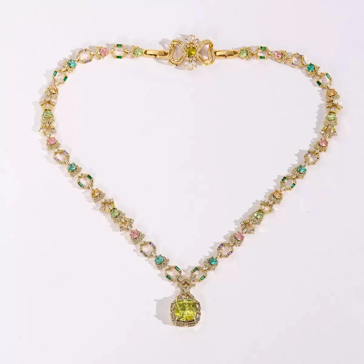 Bella Viva Vibrant Green Cubic Zirconia Necklace and Earring Sets, 18K Gold Plated Brass, Statement Jewelry for Daily & Gift