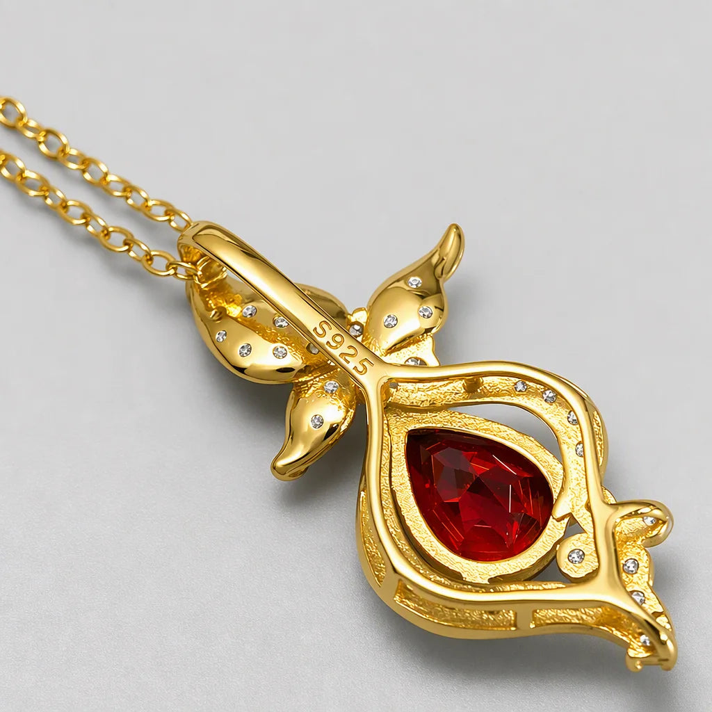 Gioiellieri Natural Garnet Sterling Silver Pendant with S925 Stamp for Quality Assurance Red Gemstone Fine Jewelry Charm for Lady Necklace