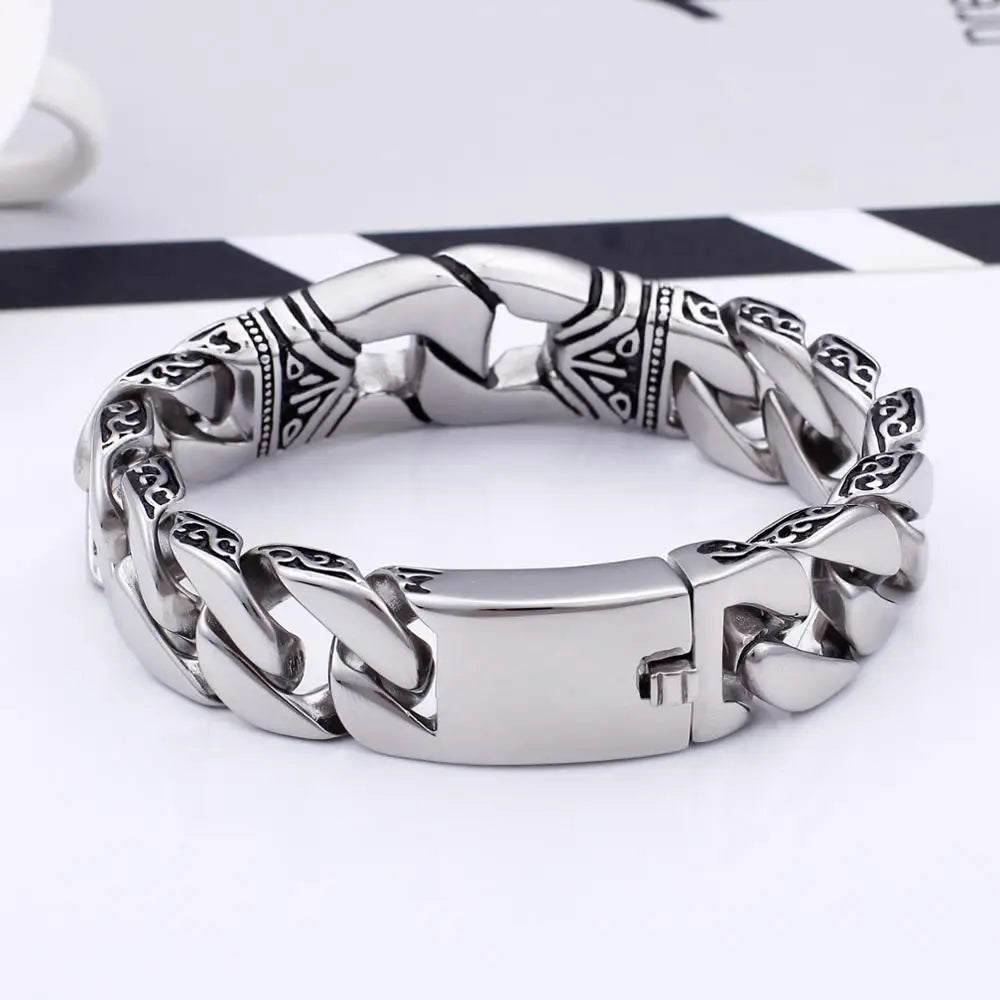 KALEN Men Punk Jewelry Stainless Steel Trendy Cuff Cuban Chain Bracelets