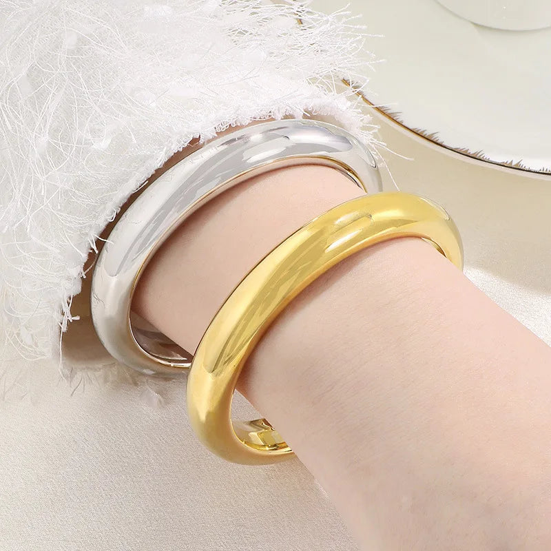 REBEL 18K Gold Plated 13mm Wide Fashion Bracelet Exaggerated Circle Smooth Hollow 18K Gold Plated Jewelry Bangles