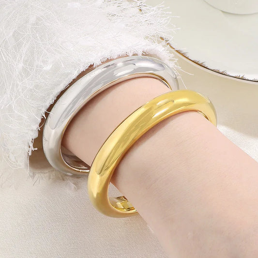 REBEL 18K Gold Plated 13mm Wide Fashion Bracelet Exaggerated Circle Smooth Hollow 18K Gold Plated Jewelry Bangles