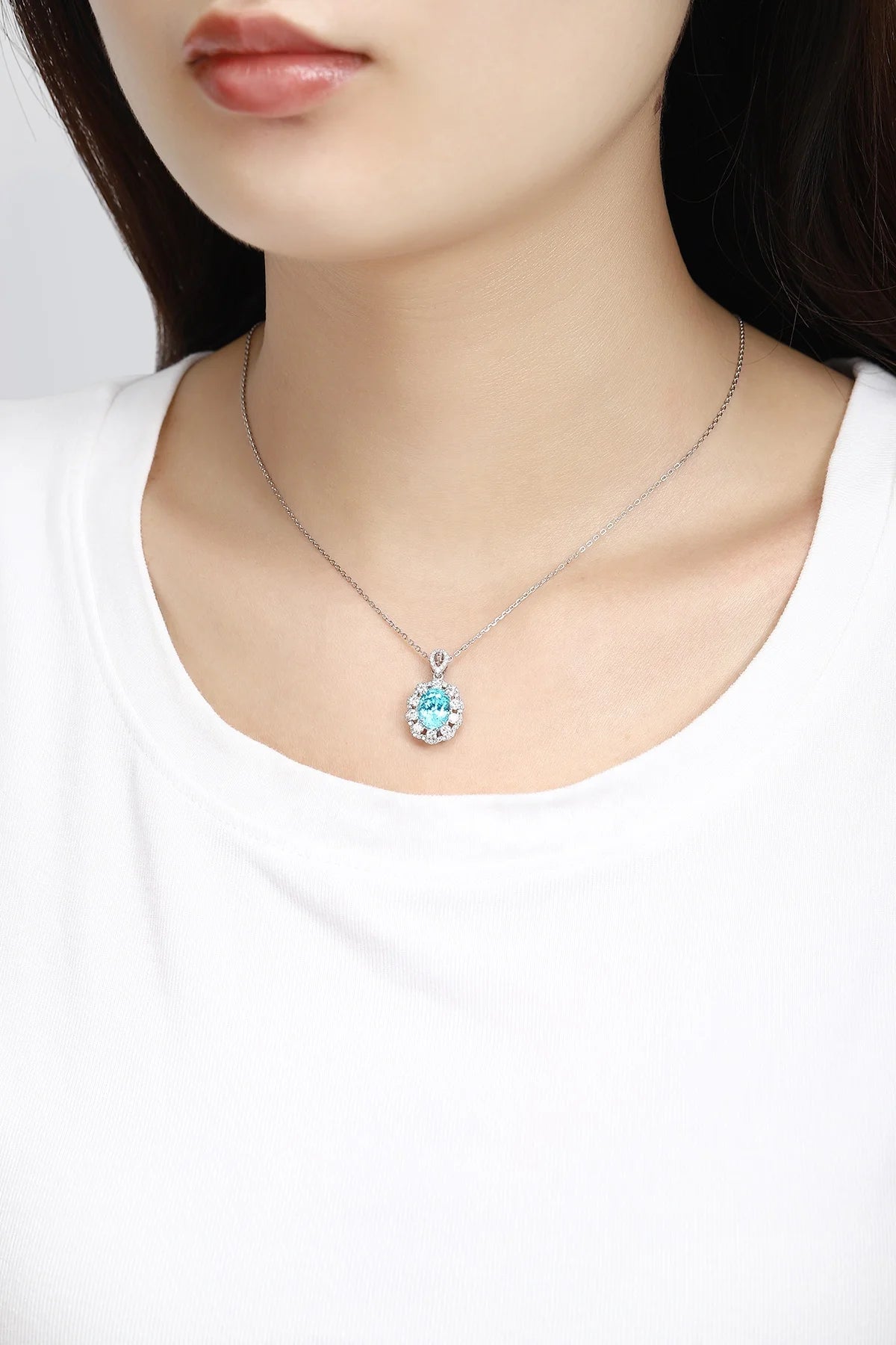 Gemfiori Anster Paraiaba Mian Stone Oval Cutting Platinum Necklace Attractive Length 16cm 3.9ct Customizable Style Women's Necklace