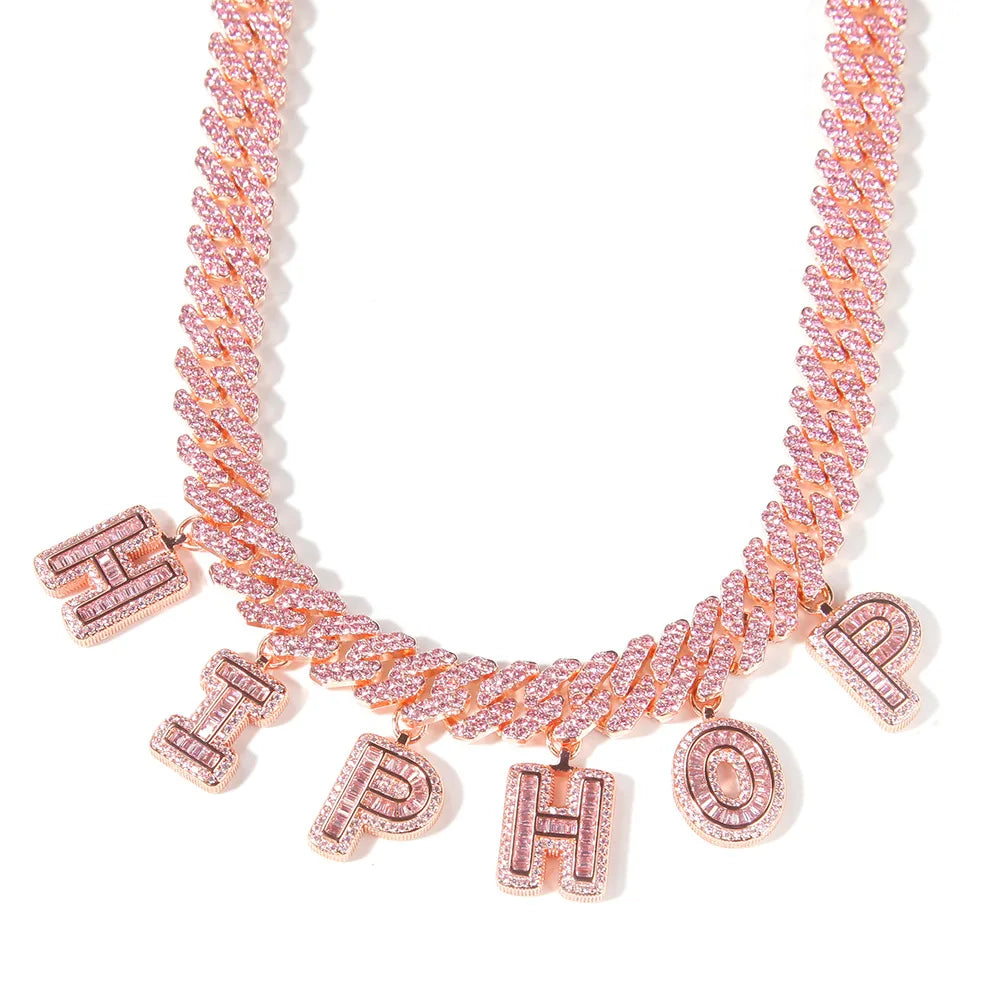 BiG-BOSS Men's Simple Geometric 12mm Crystal Rhinestone Link Chain Necklace and Bracelet Hip Hop Style Zinc Alloy Jewelry