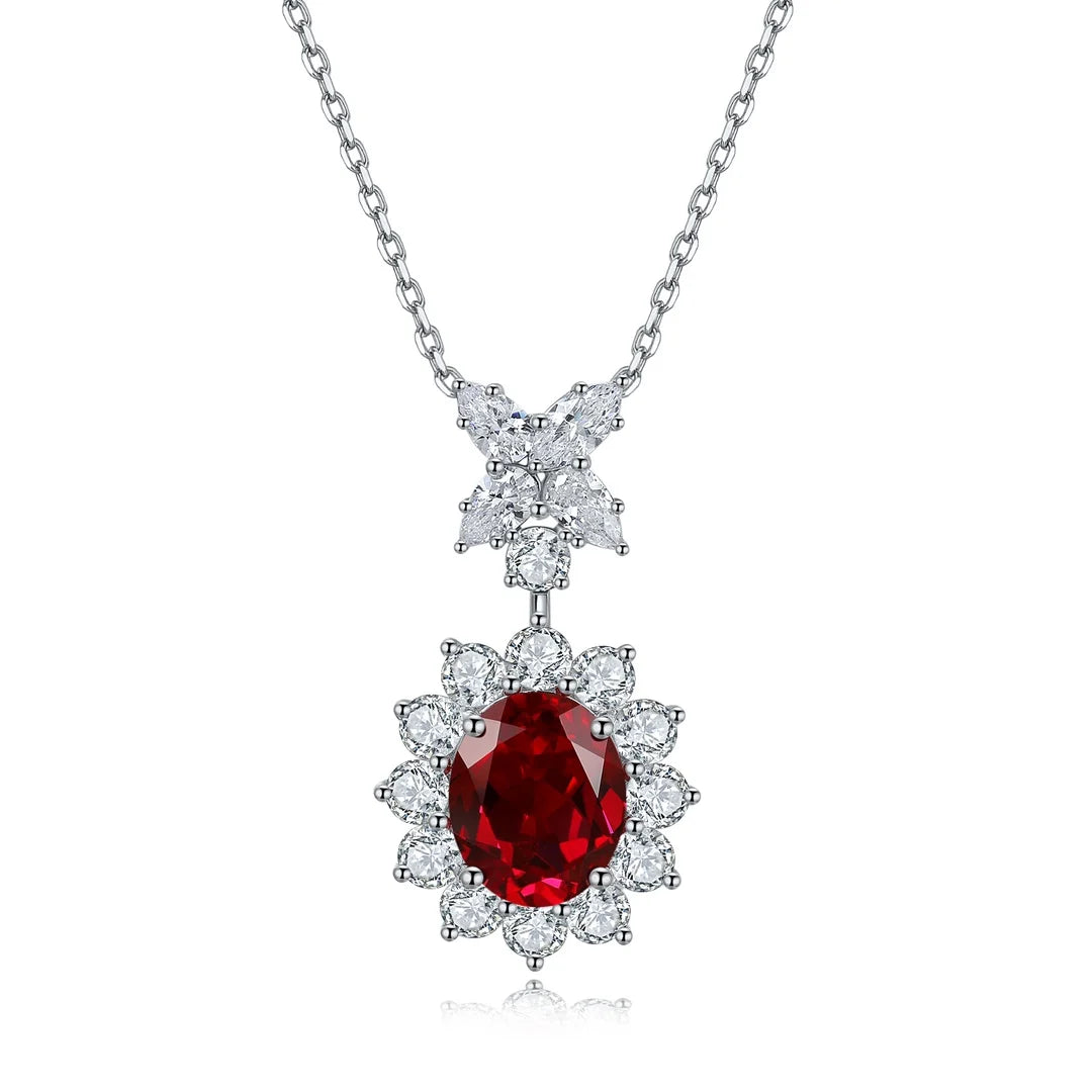 Gemfiori Anster 925 Sterling Silver High-quality Cultivated Ruby Necklace - Suitable for Parties or As a Gift
