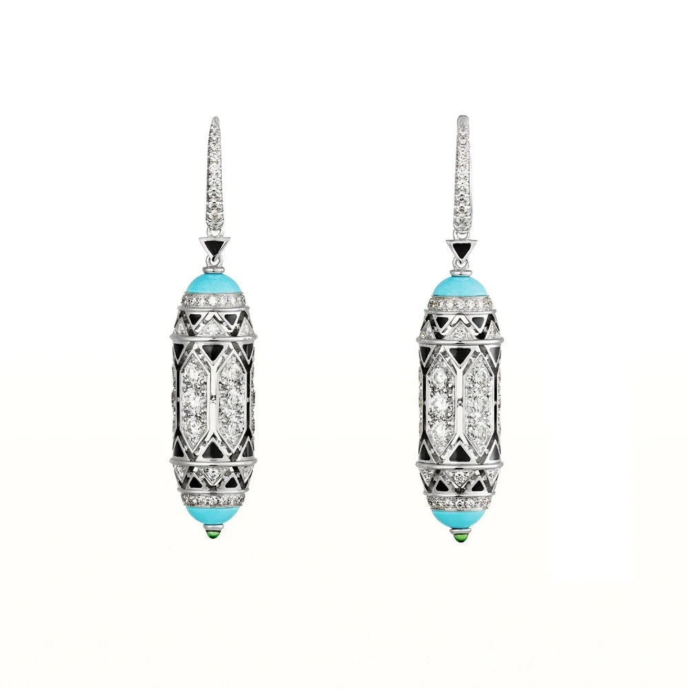 MUSHAN Jewelry Factory Blue Turquoise Earrings S925 Pure Silver Electroplated Gold Enamel Craftsmanship Jewelry