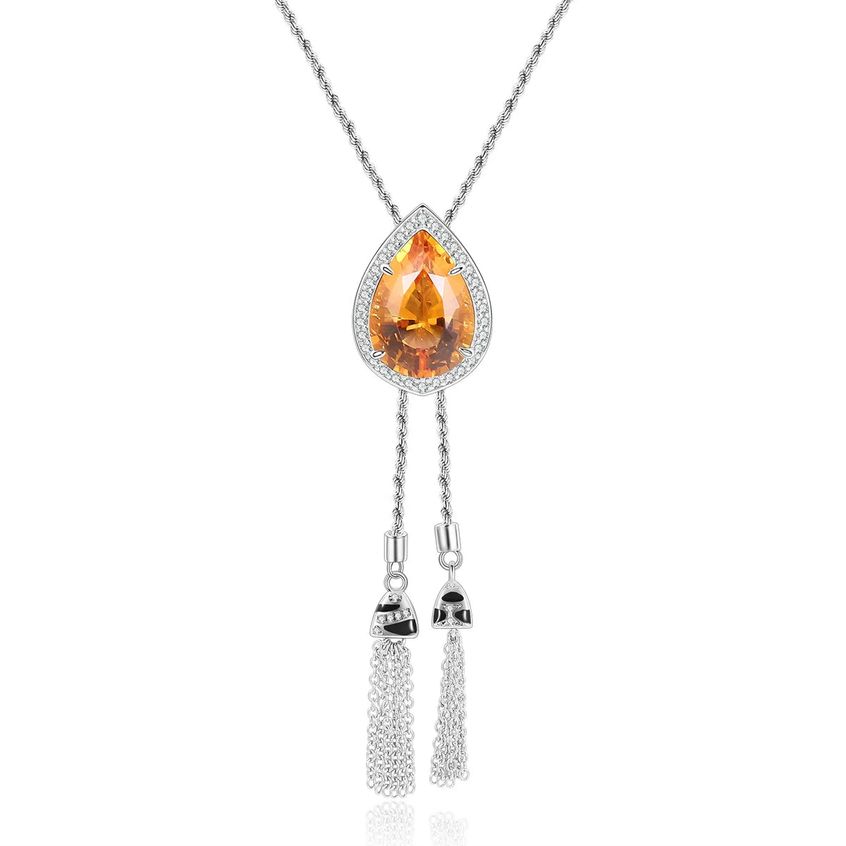 ArtistA C9646 Abiding Handcrafted 925 Silver Pear Shape 13x18MM Citrine Amethyst Lab Ruby Blue Sapphire White Cz Halo Pendant Necklaces