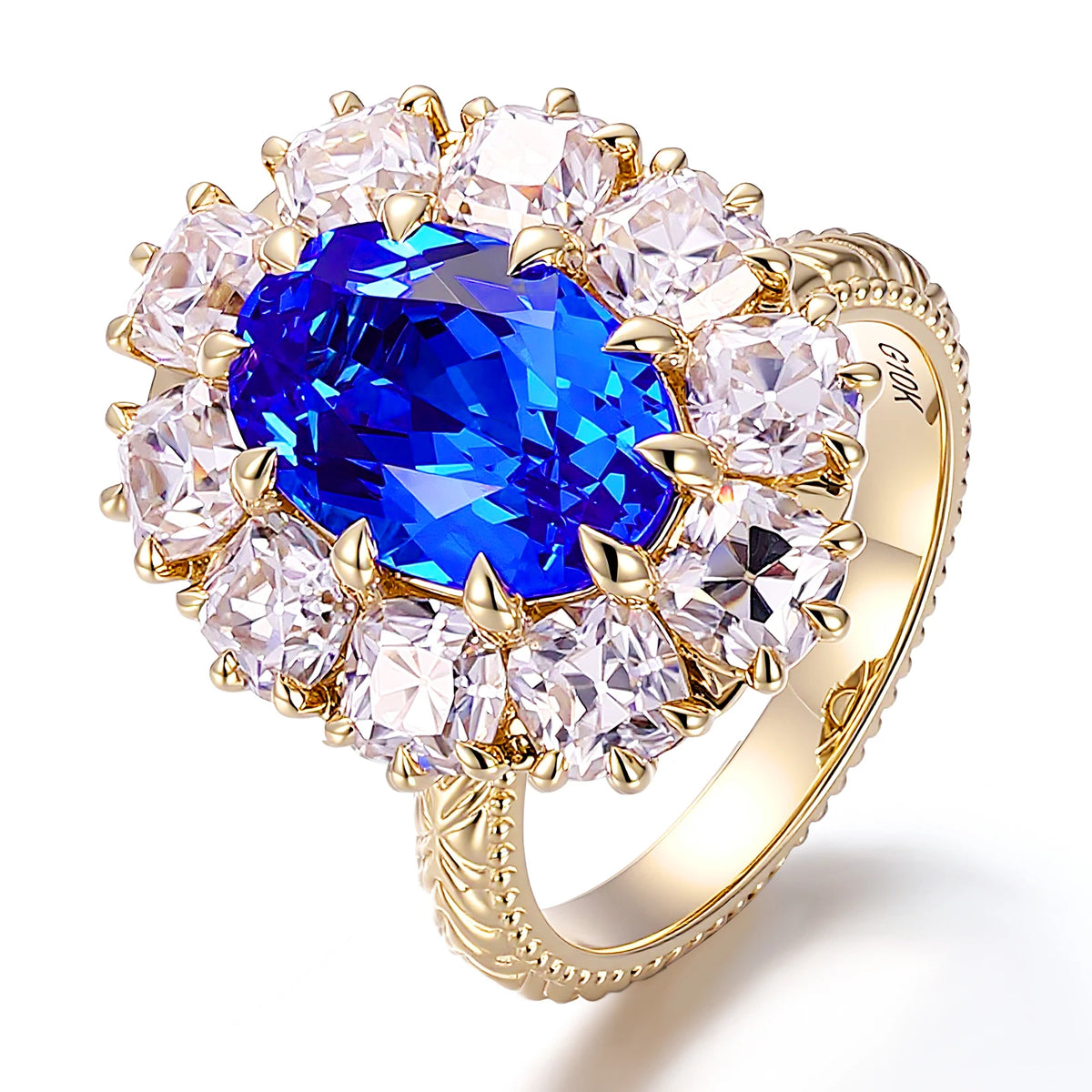Gemfiori Luxury Lab Royal Blue Gemstone 18K 14K Solid Yellow Gold Detachable Party Ring Handmade Custom Jewelry for Women Chunky Rings