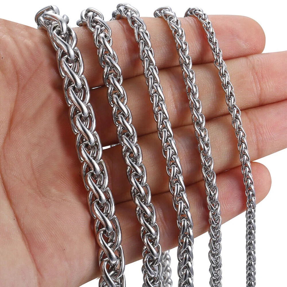 2mm 3mm Men Braided Wheat Spiga Chain 14K Solid Yellow Real Gold Filled Round Stainless Steel Women Jewelry Link Keel Necklace