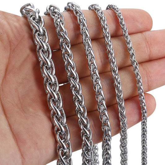 REBEL 2mm 3mm Men Braided Wheat Spiga Chain 14K Solid Yellow Real Gold Filled Round Stainless Steel Women Jewelry Link Keel Necklace