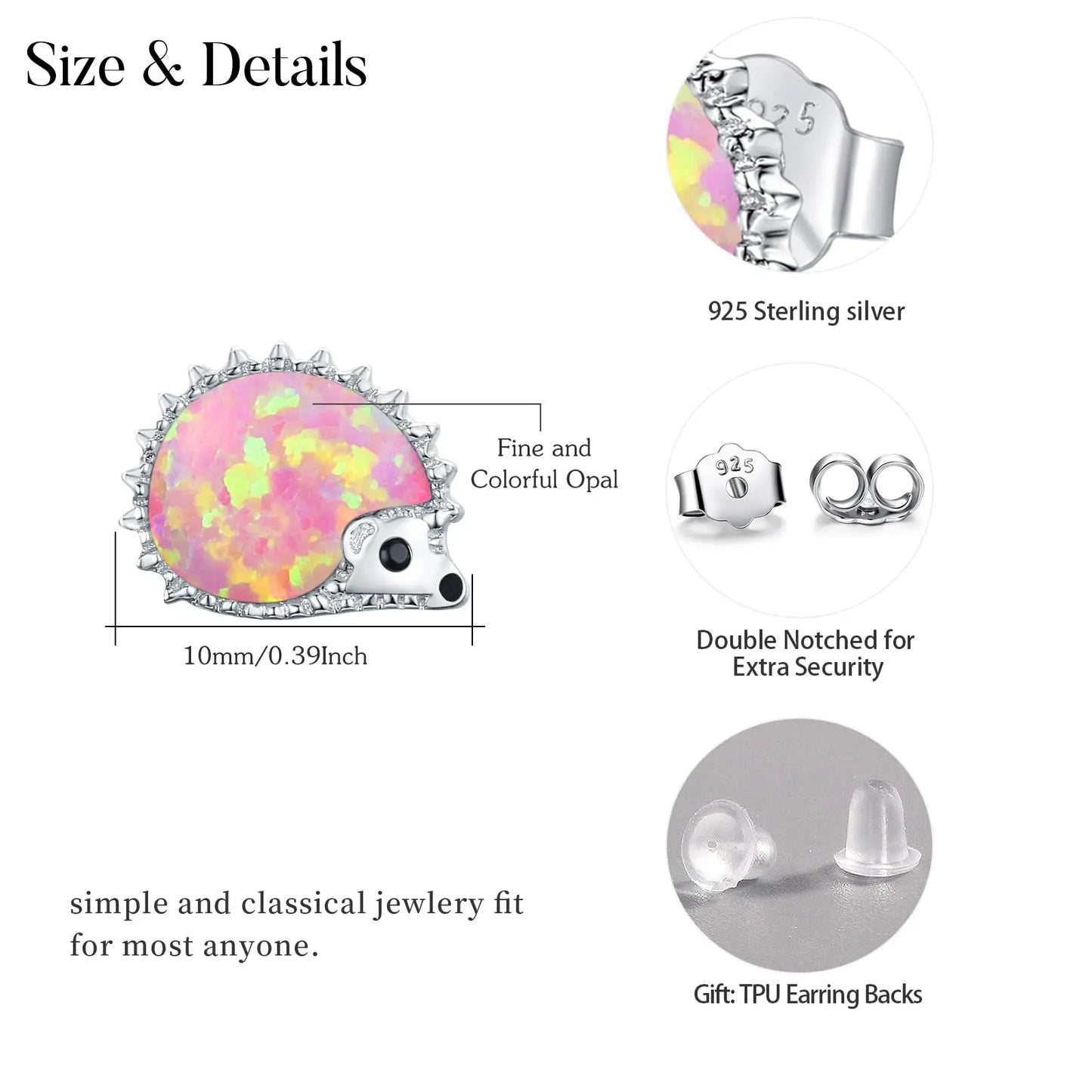 Whimsical Hedgehog Opal Stud Earrings - Iridescent Opal Body & CZ Spike Detail | Cute Daily Jewelry Bulk Gifts