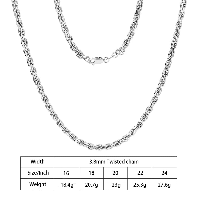 S&S 925 Sterling Silver Diamond Cut Rope Chain Necklace — S&S Collection