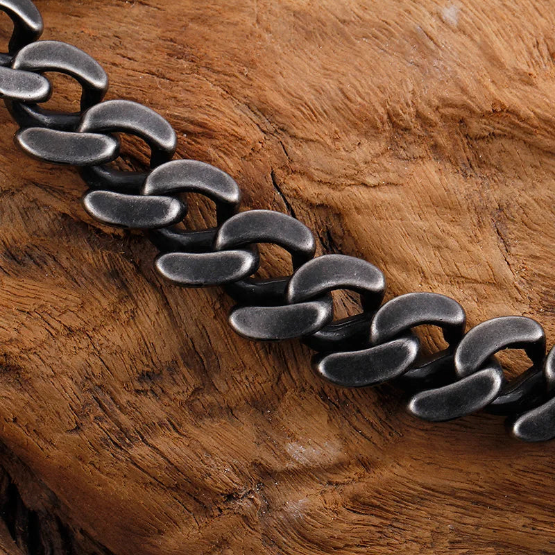 VIKING Mens Punk Geometric Link Bracelet – Oxidized Black Stainless Steel