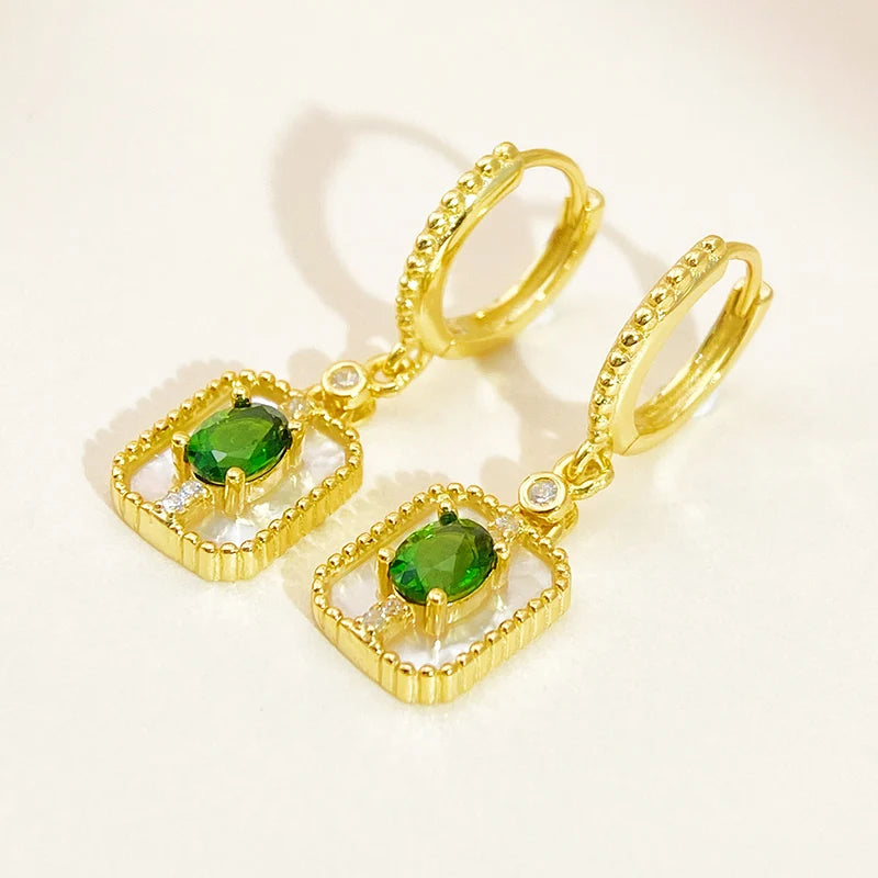 Gioiellieri S925 Sterling Silver Natural Chrome Diopside Drop Earrings with Green Gemstone for Women Fine Jewelry Anniversary Party Best