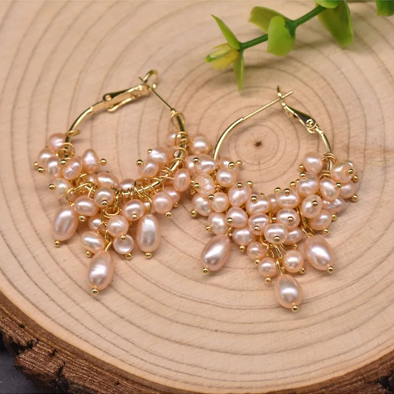 Natural Fresh Water Pearl Hoop Earrings for Women 925 Sterling Silver Colorful Tassel Drop Earrings