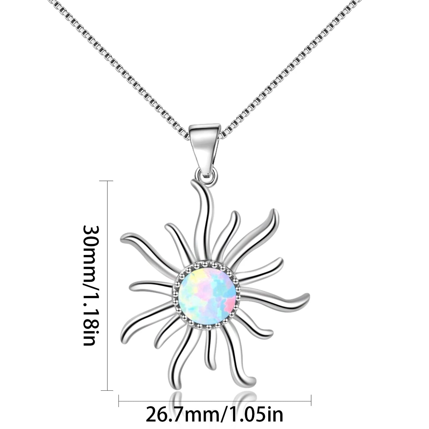 Shimmering Sunburst Necklace Aobao Opal Inlaid Center Stone Pendant Jewelry