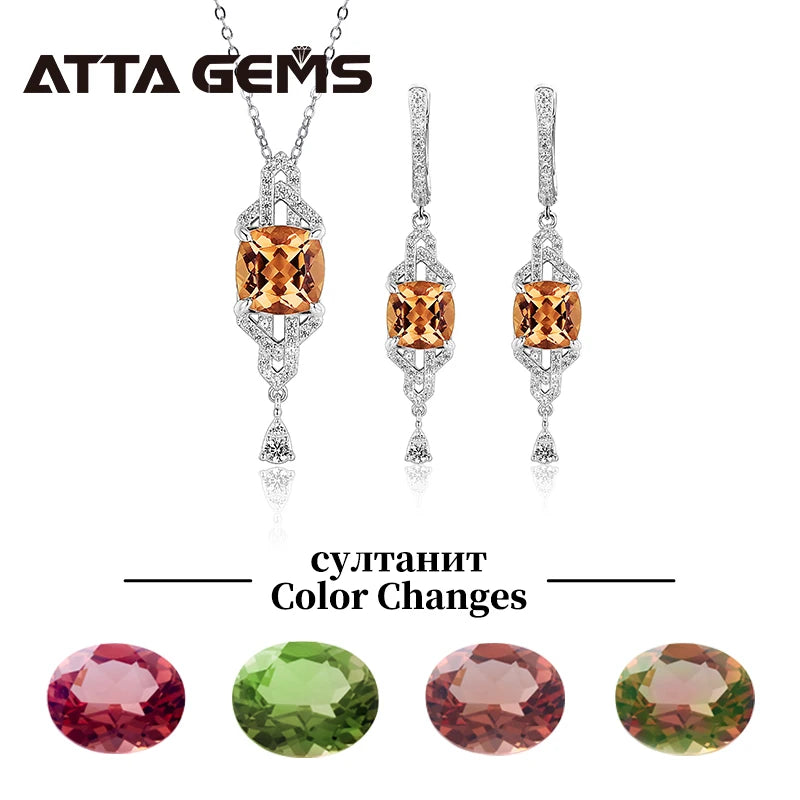 Diaspore Zultanite Jewelry Sets 925 Sterling Silver Color Change Sultanite Pendant Earrings for Women Gemstone Wedding New