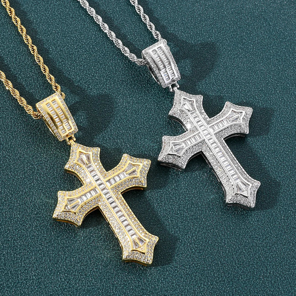 REBEL RQ Hip Hop Jewelry for Men Snake Cross 14K Gold Iced Out Cross Coral Snake Gemstone Shiny Iced Out Cross Pendant