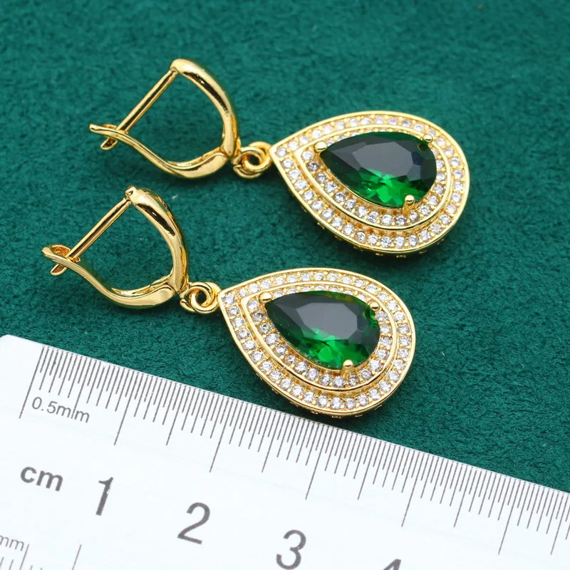 XOTICA Custom Water Drop Green Crystal Stud Earrings for Women Luxury Gold Wedding Jewellery Ladies' Fashion Drop Earings