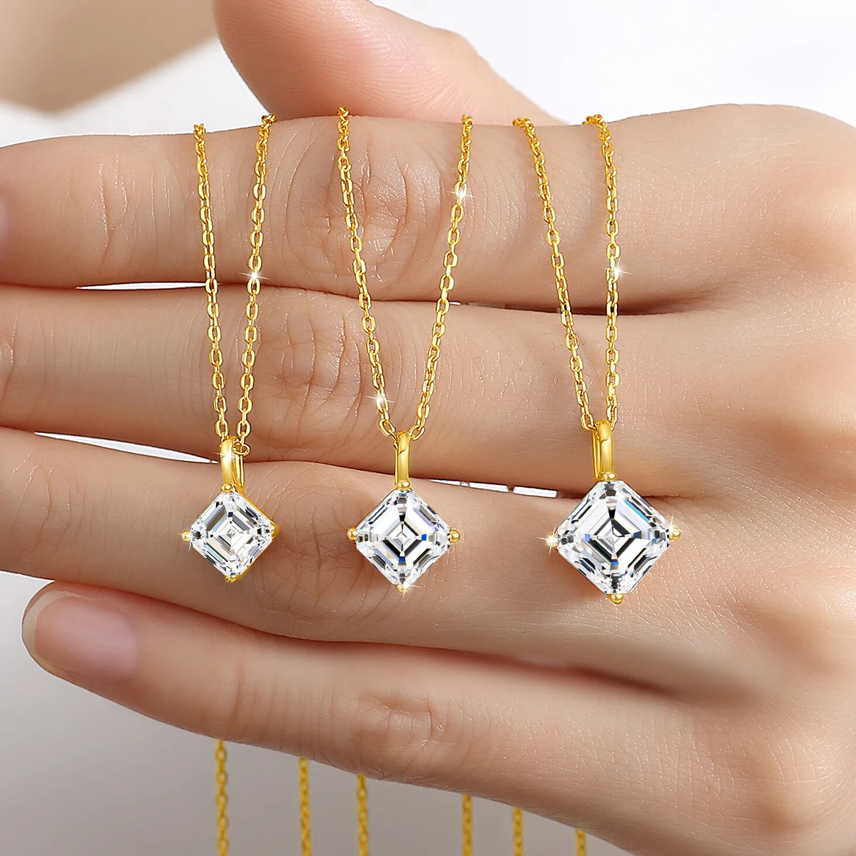 Gioiellieri Women's Christmas Gift 3D Hard Gold Craft True 14K Gold Luxury Asscher Moissanite 1ct 2ct 3ct Pendant