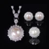 ArtistA Abiding Light Luxury Antique Big Round White Shell Pearl 925 Silver Jewelry Set Cluster Halo Flower Ring Earrings Pendant Set