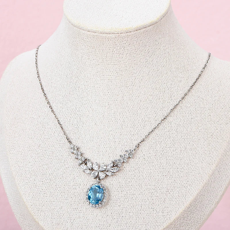 Gioiellieri Natural Topaz Oval Cut 925 Sterling Silver Rhodium Luxury Women's Necklace High-end Customized Solitaire Pendant Claw Setting
