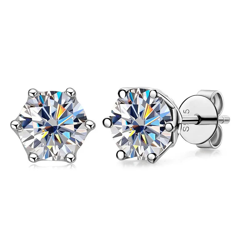 Classic 6.5mm 2ct Moissanite Stud Earrings 6 Prongs Set with 925 Sterling Silver VVS Diamond Moissanite Stud Earrings for Women
