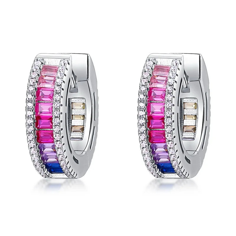 S&S C-Shape 925 Sterling Silver Square CZ Earrings – Platinum Plated – Collection