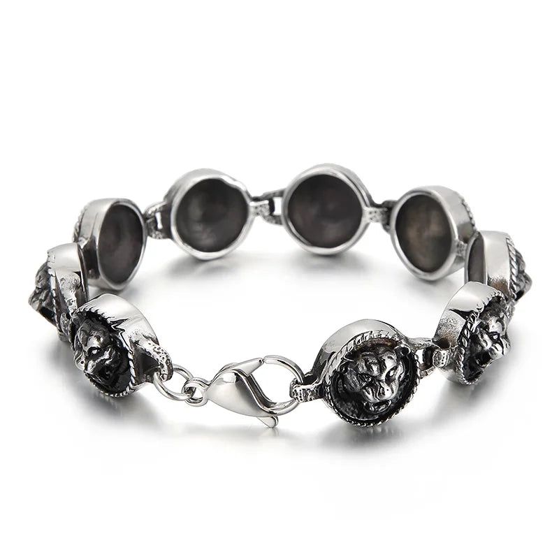 KALEN Casting Tiger Head Round Blank Hip Hop Stainless Steel Jewelry Zodiac Bracelet for Men