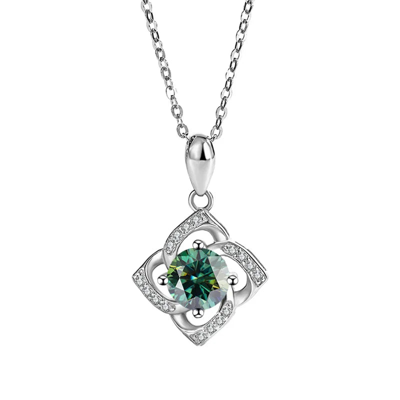 S925 Sterling Silver Platinum Plated Fine 2CT Colorful Moissanite Pendant Lucky Four Leaf Clover Jewelry Necklace for Ladies