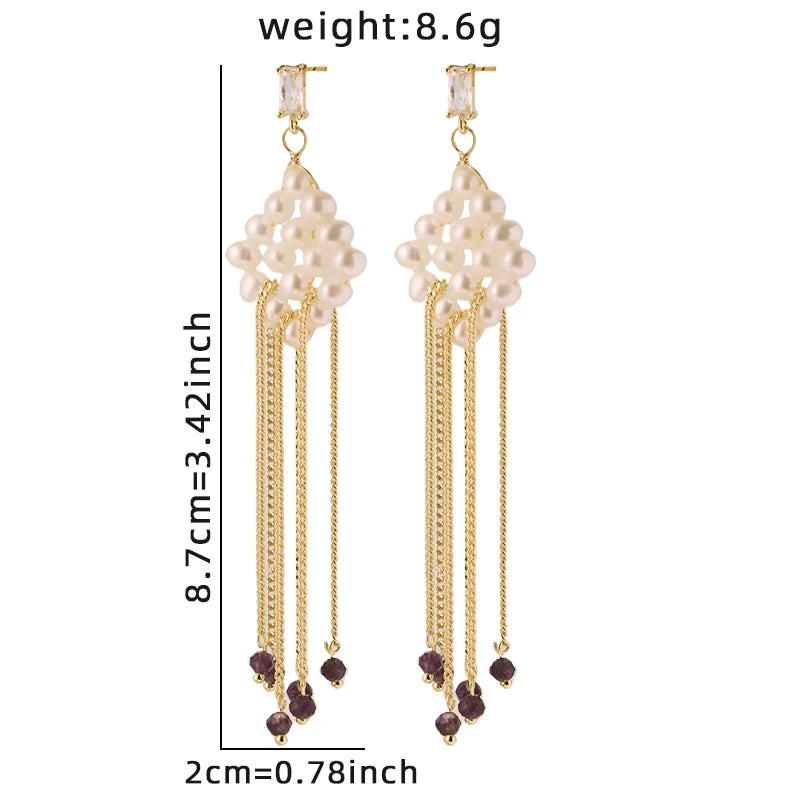 Rhombus Natural Freshwater Pearl Tassel Earrings 18k Gold Plated Design High Quality Earrings Banquet Wife Women Jewelry GE1576