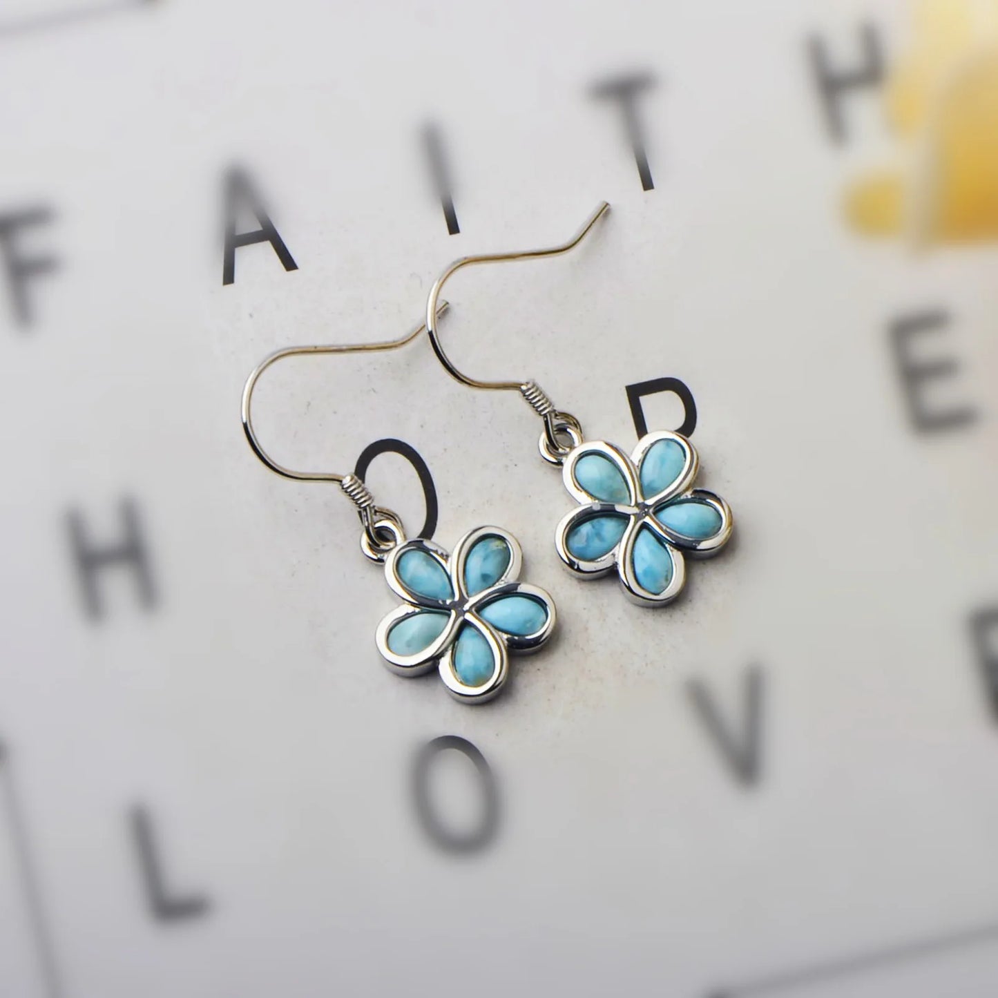 Light Blue Flower Earrings | Silver Larimar Drop Fashion Jewelry