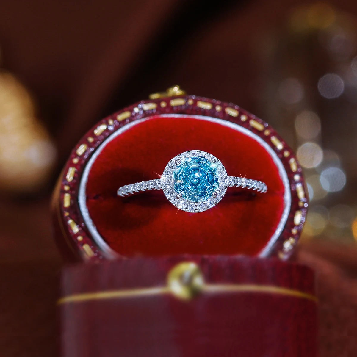 S&S 925 Sterling Silver Light Blue Rose-Cut CZ Engagement Ring – Rhodium Plated – Collection