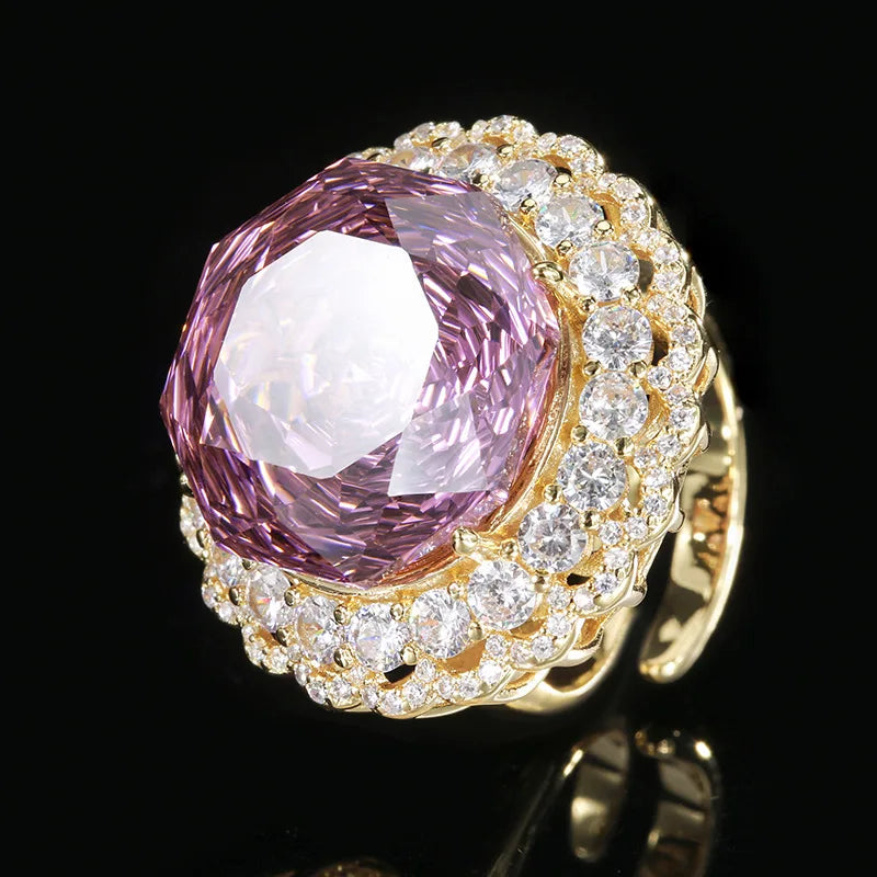 Gemfiori Luxurious Sparkling Rose Pendant Ring Set Fashionable and Elegant Zircon Bride Engagement Jewelry Party