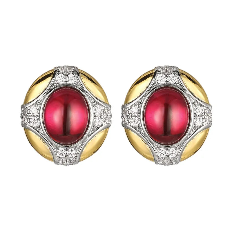 REDheart Copper Inlaid 18K Gold Plated Two-Color Open Ring Simulation Flower Design Women's Palace Style Niche Pendant Necklace Set