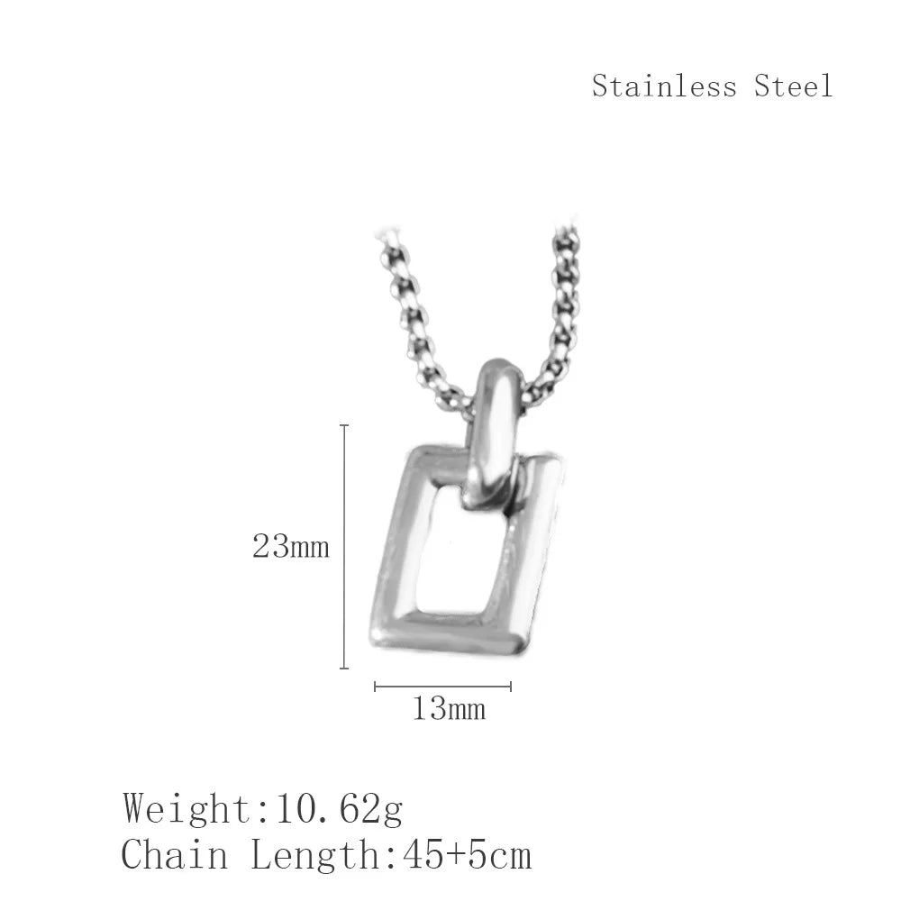Geometric Square Chandelier Earrings & Pendant Necklace | Retro Stainless Steel Fashion Jewellery