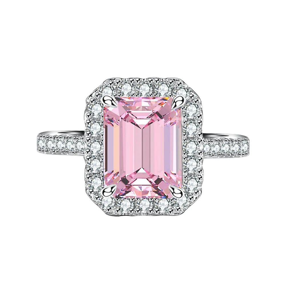 MuShan Jewelry Factory 4.2 Carat Rectangular Chamfered 7 * 9mm Candy Powder High Carbon Diamond S925 Silver Ring for Women