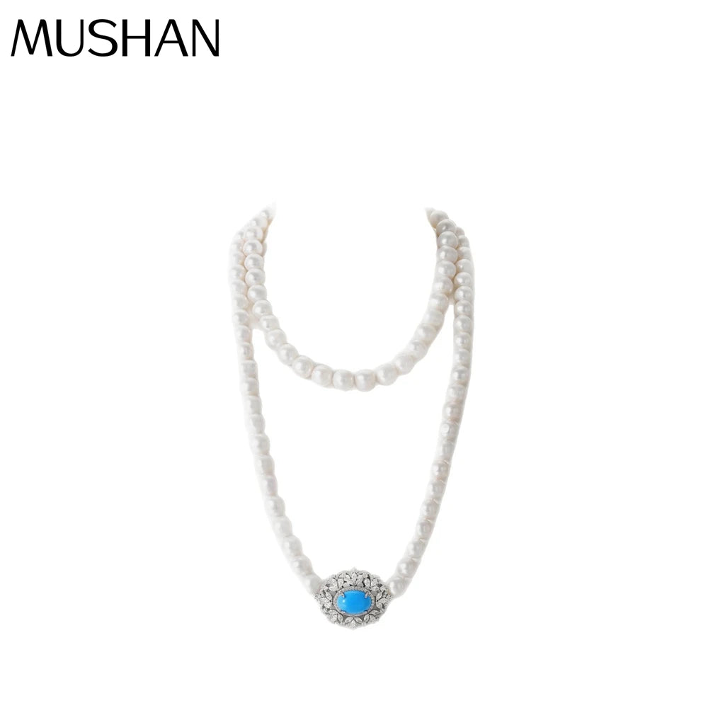 MUSHAN Jewelry Factory S925 Pearl Necklace Accessory High End Jewelry Gold Plated Blue Turquoise Cross Border Jewelry
