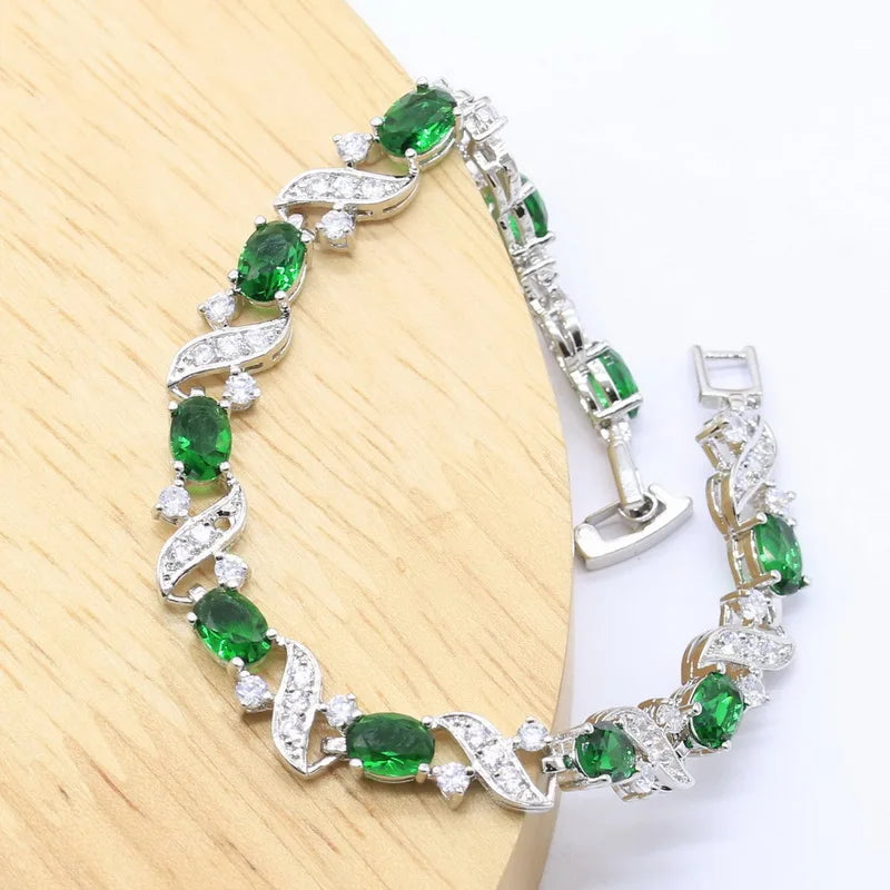 XOTICA Custom Green Purple Zircon Jewelry Set for Women Classic Wedding Bracelet Hoop Earrings Necklace Rings Gift Box for Parties