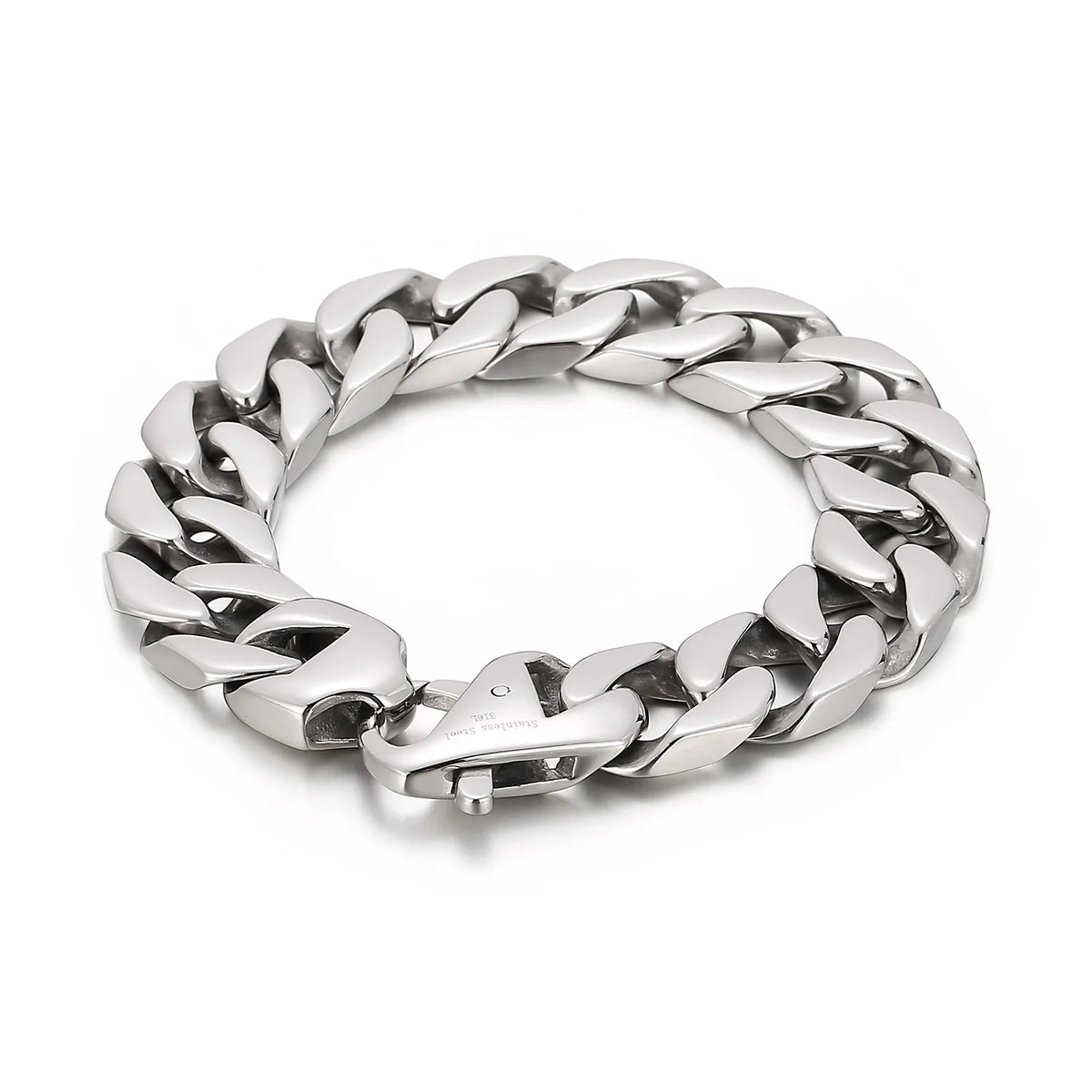 REBEL VIKING Cuff Chain Bracelet – 316L Stainless Steel Unisex Silver Bangle