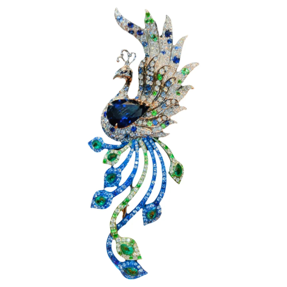 Gemfiori Luxury 18K Pure Gold Natural Sapphire Women's Brooch Class 3-Way Convertible Gemstone Wedding Party Gift Multiple Occasions